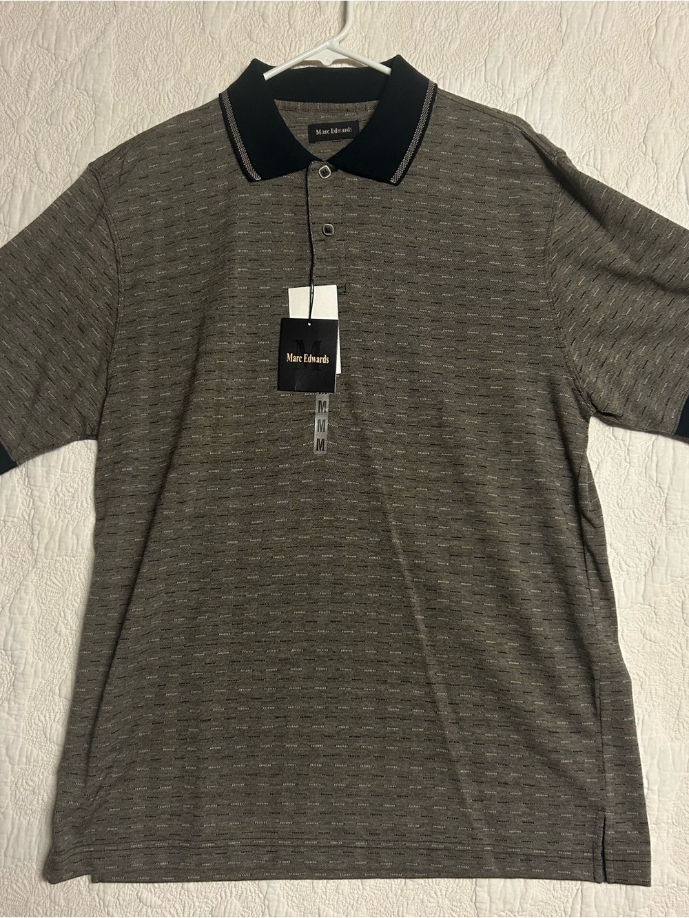 Size M Men's Mark Edwards short sleeve Polo in Dark Gray/Tan/Black NWT